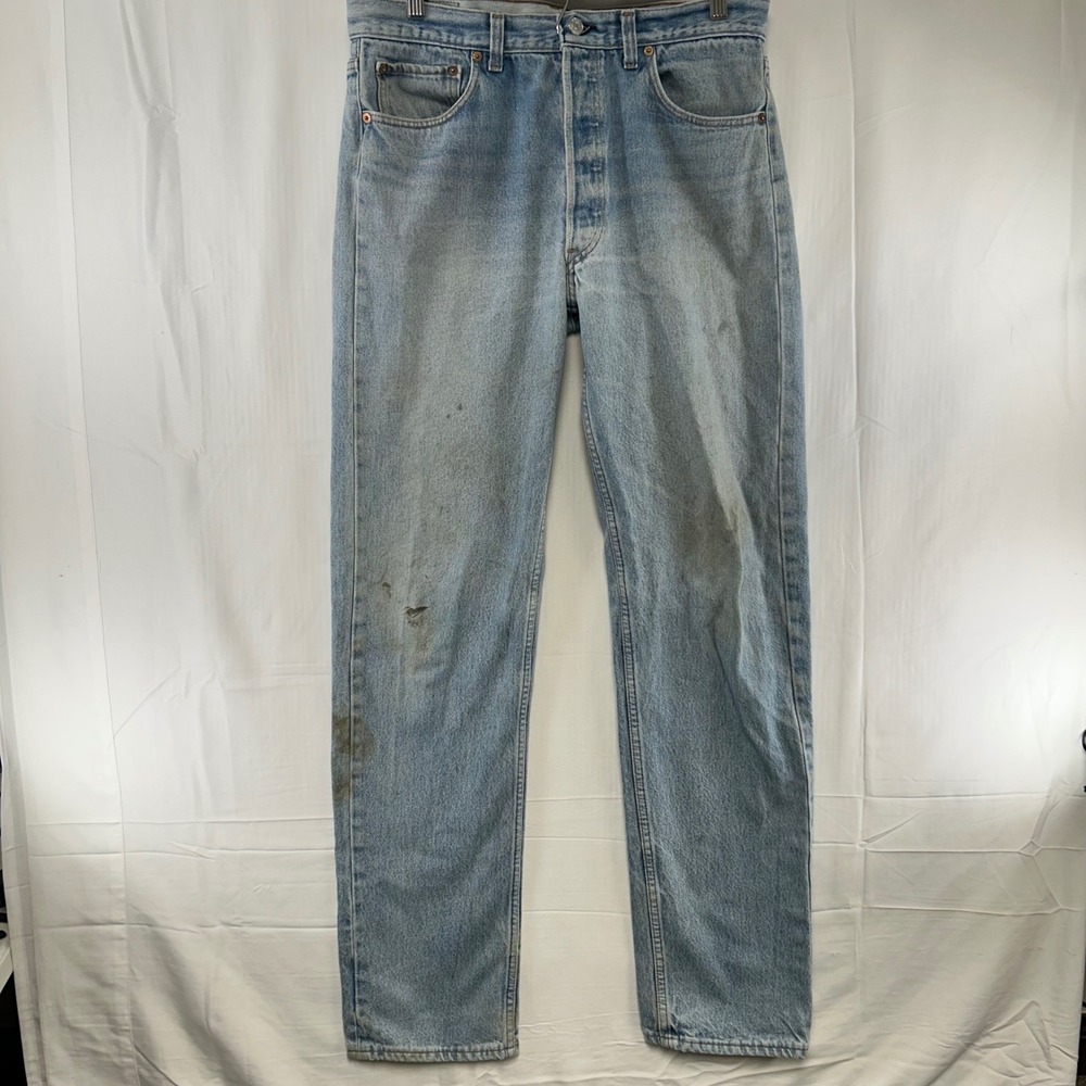 Levi's 501 Jeans Mens 35x36 Light Wash Distressed Straight Leg Made in USA